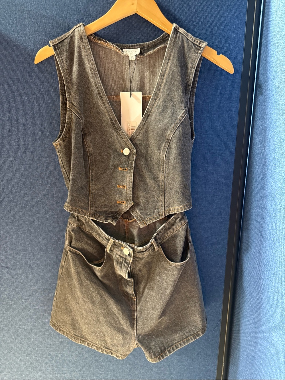 Le Lis Washed Black Denim Shorts with Matching Vest